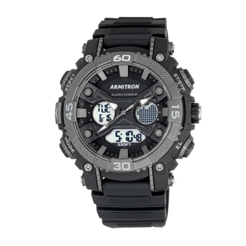 Armitron 20/5108BLK Sports Chronograph Analogue Digital Resin Strap Men's Watch 50 Grey Silicone