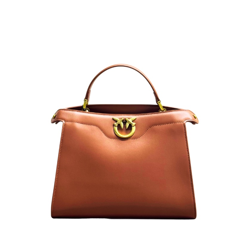 PINKO Cupido Messenger Classic Handbag  Brown Calfskin Leather