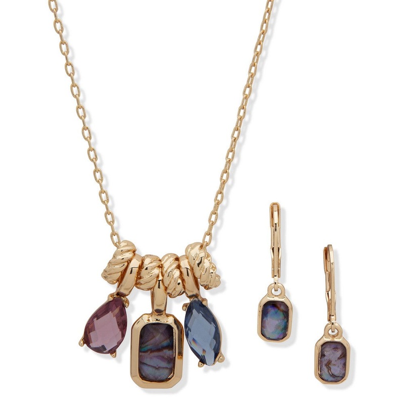 01S00054 - Anne Klein Necklace and Earring Set Gold metal Necklace & Earring Set