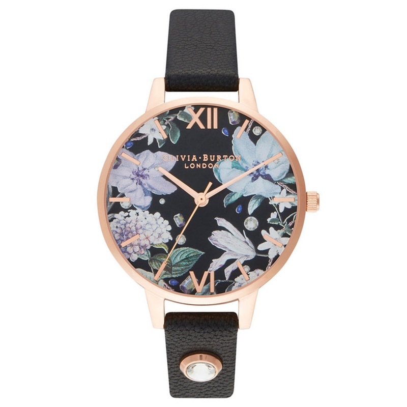 OLIVIA BURTON OB16BF23 Bejewelled Florals Quartz Black Dial Women's Watch 34 Black Stainless Steel