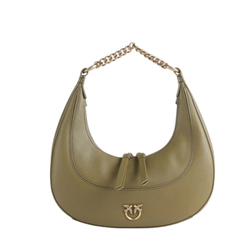 PINKO Brioche Classic Hobo Shoulder Bag  VerdeAbete Soft Calfskin