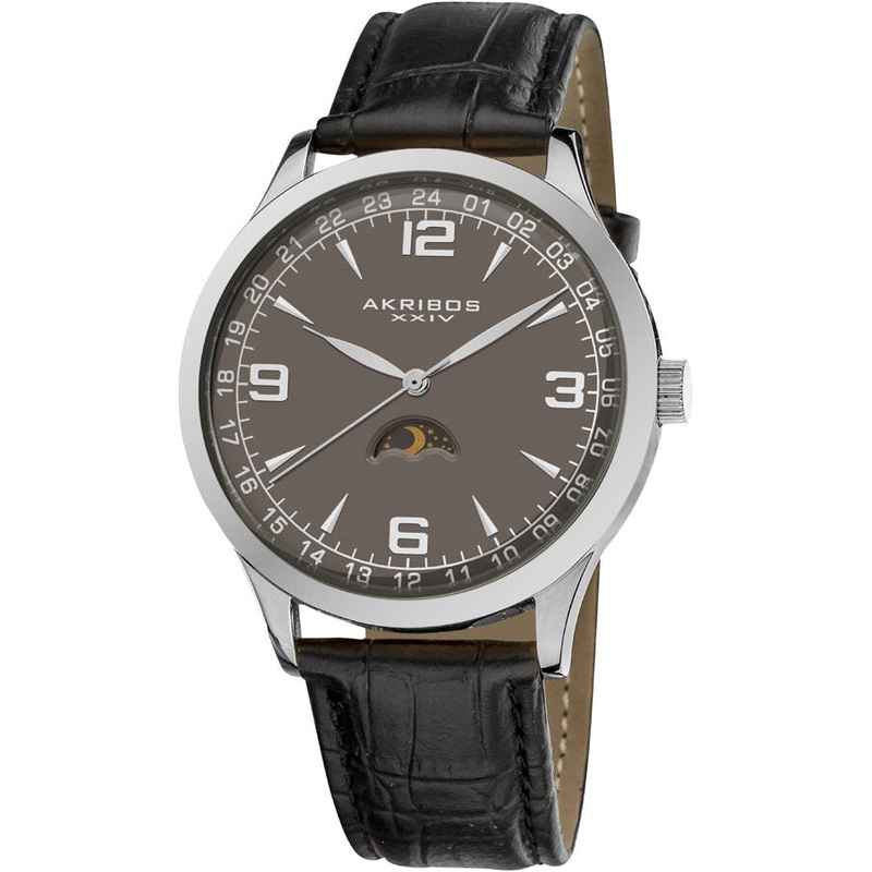Akribos XxivTaupe Dial Black Leather Men's Watch AK637SSB