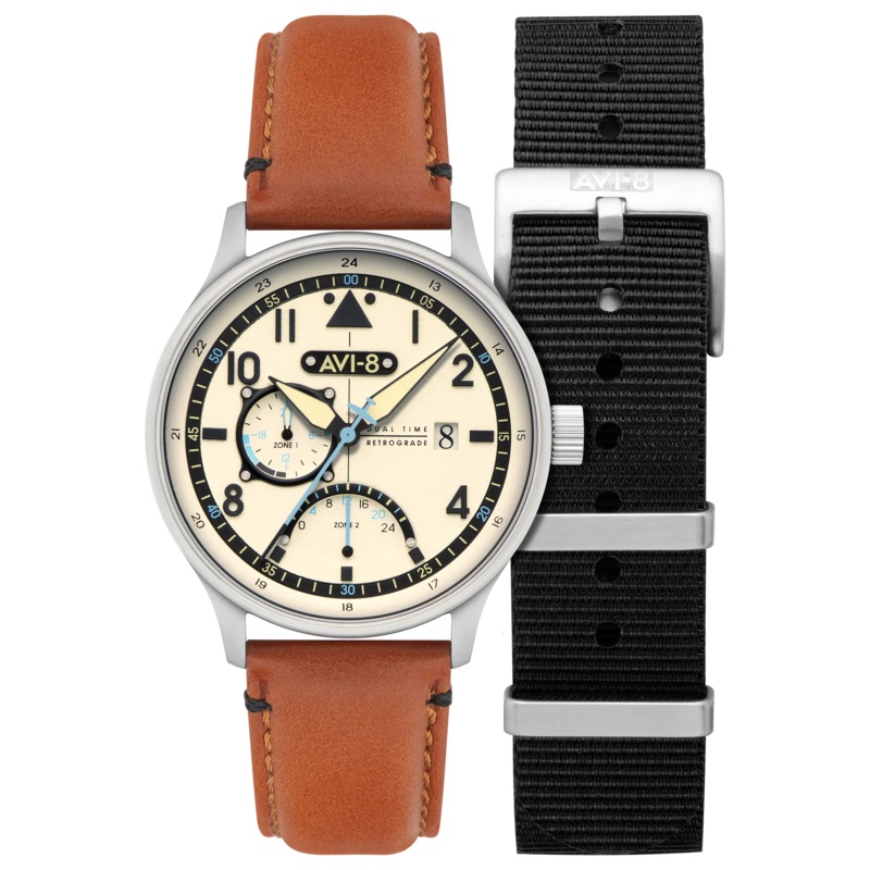 AVI-8 Hawker Hurricane McKellar Men's Brown Beige Dual Time Watch AV-4101-0C