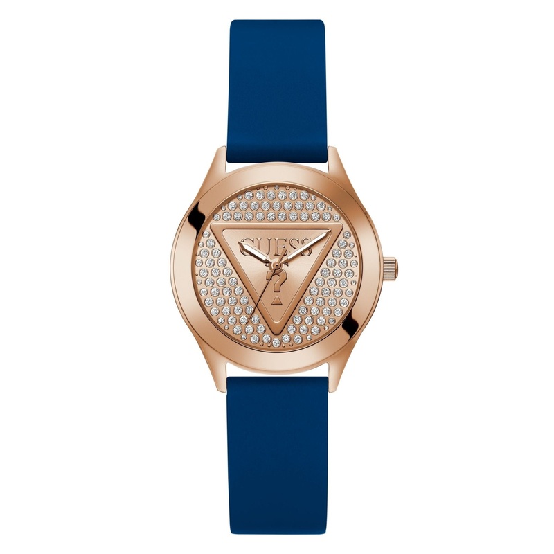Guess Ladies Glitz Plaque Rose Gold Tone Silicone Watch GW0745L4