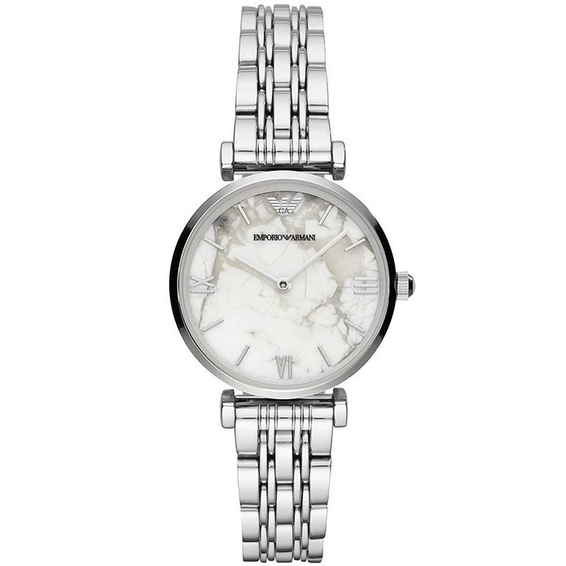 Emporio Armani Quartz White Marble Dial Women's Watch AR11170 32 White Stainless Steel