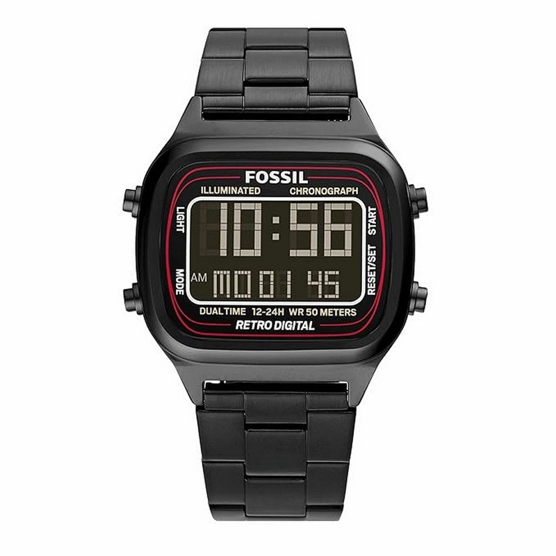 Fossil Retro Digital Black Stainless Steel Watch FS5845 40 Black Stainless Steel