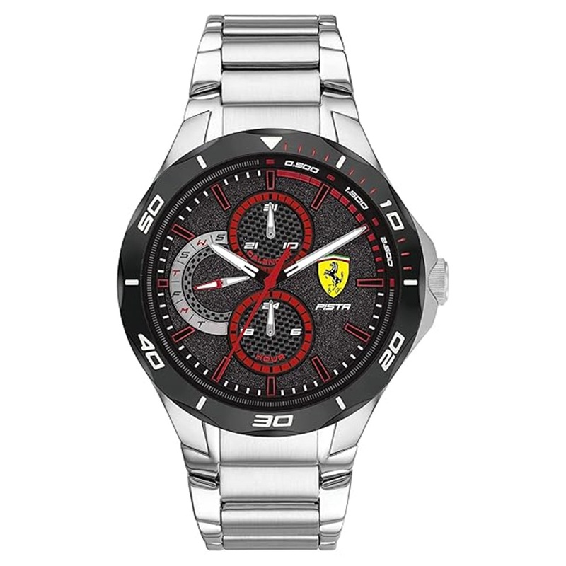 SCUDERIA Ferrari 0830726 Pista Stainless Steel Black Dial Men's Watch 44 Black Metal Bracelet