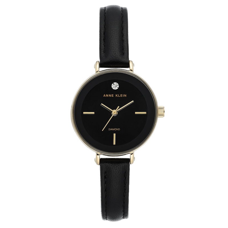 Anne Klein Black Dial Black Leather Ladies Watch AK/3508BKBK