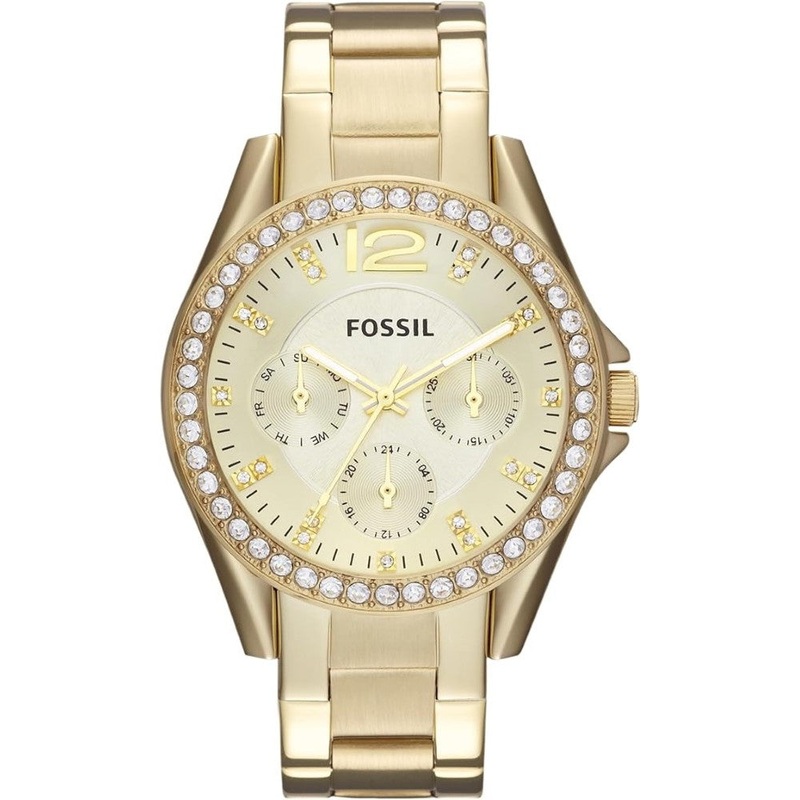 Fossil Riley ES3203 Women's Watch with Crystal Accents and Stainless Steel Bracelet Band 38 Brown Stainless Steel