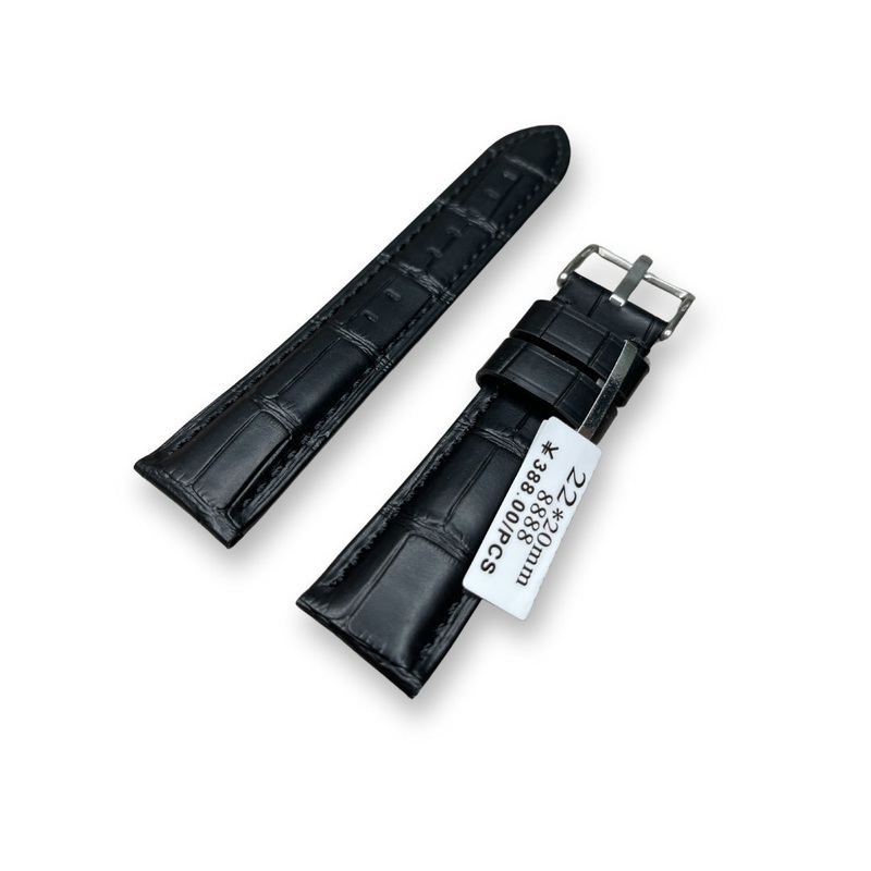 Wojue Crocodile Textured Black Leather Strap 22mm