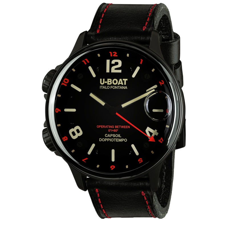 U-Boat Men's Watch Capsoil Doppiotempo 55mm Black Red Rehaut 9673