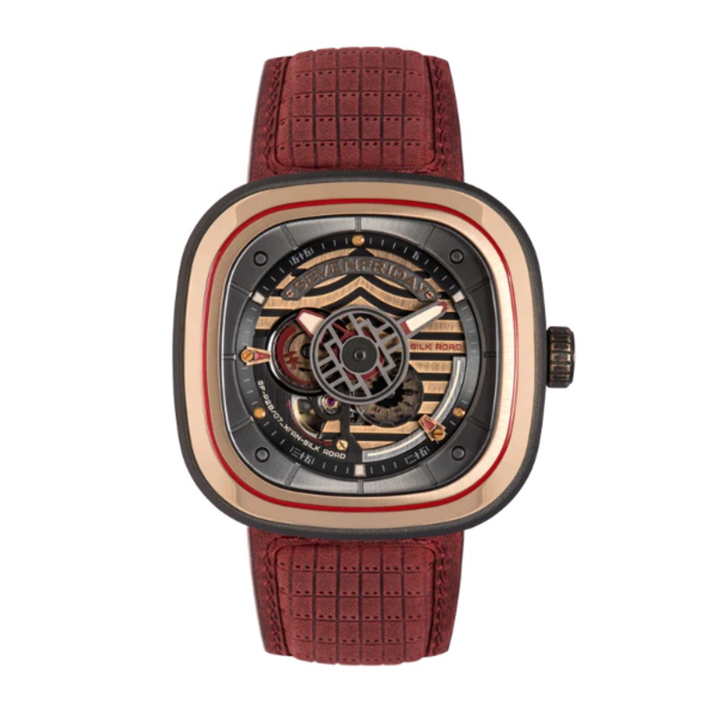 7Friday Red Leather Strap Rose Gold Dial Automatic Watch for Gents - P2B/07-S372