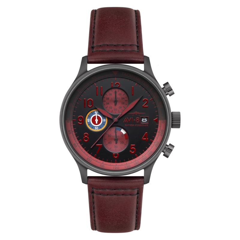 AVI-8 Hawker Hurricane Men's Black Red Chronograph Watch AV-4011-0S