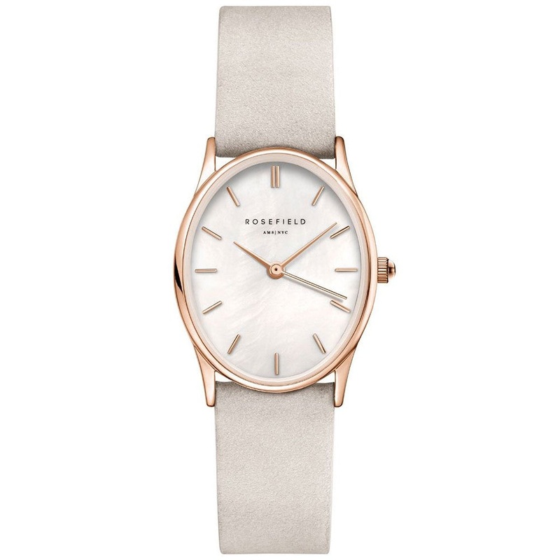 ROSEFIELD OWGLR-OV07 The Oval White Mop Light Gray Nubuck gold Women's Watch 29 White Stainless Steel