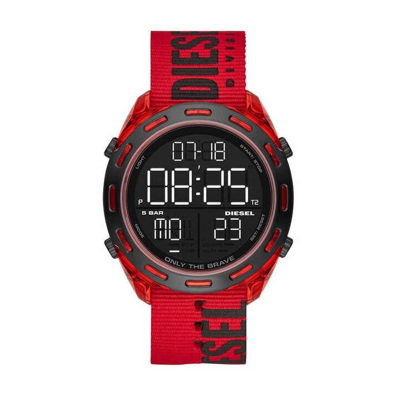 DIESEL DZ1916 Crusher Digital Red Nylon Men's Watch 46 Black Plastic