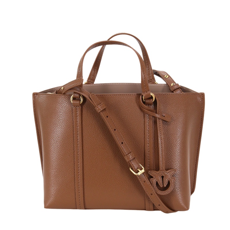 PINKO Carrie Shopper Big Tote Bag  Brown with Signature Logo