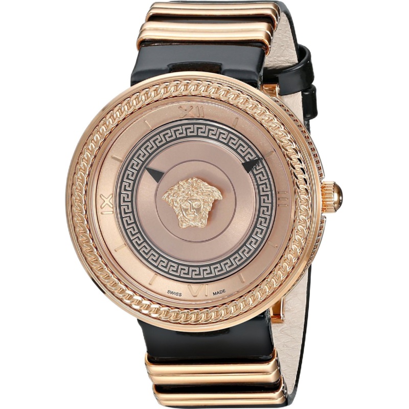 Versace V Metal Icon Gold Dial Black & Gold Strap Watch for Women - VLC030014