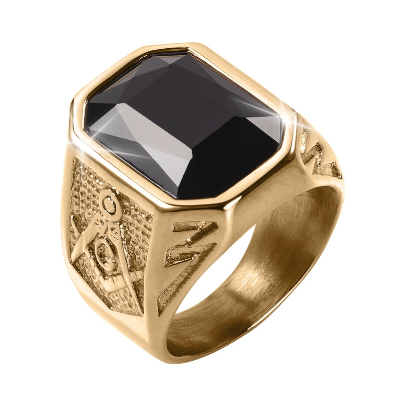 Golden Masonic Black Mens Ring 9