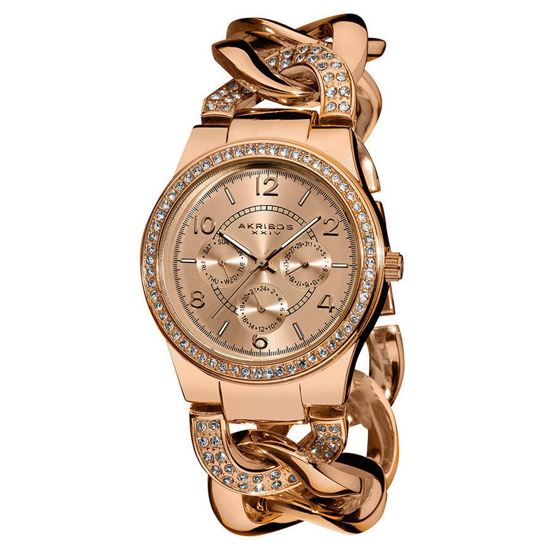 Akribos XxivMulti-Function Rose Dial Rose Gold-tone Ladies Watch AK558RG