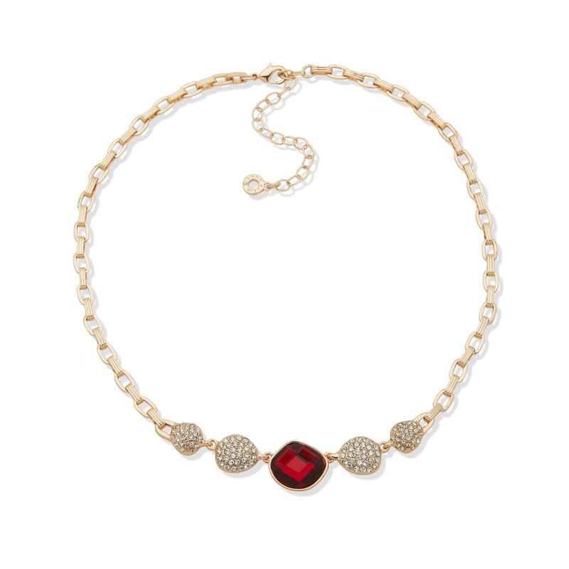 Anne Klein 01N00542 Bezel-Set Stone Frontal Necklace GOLD BRASS NECKLACE
