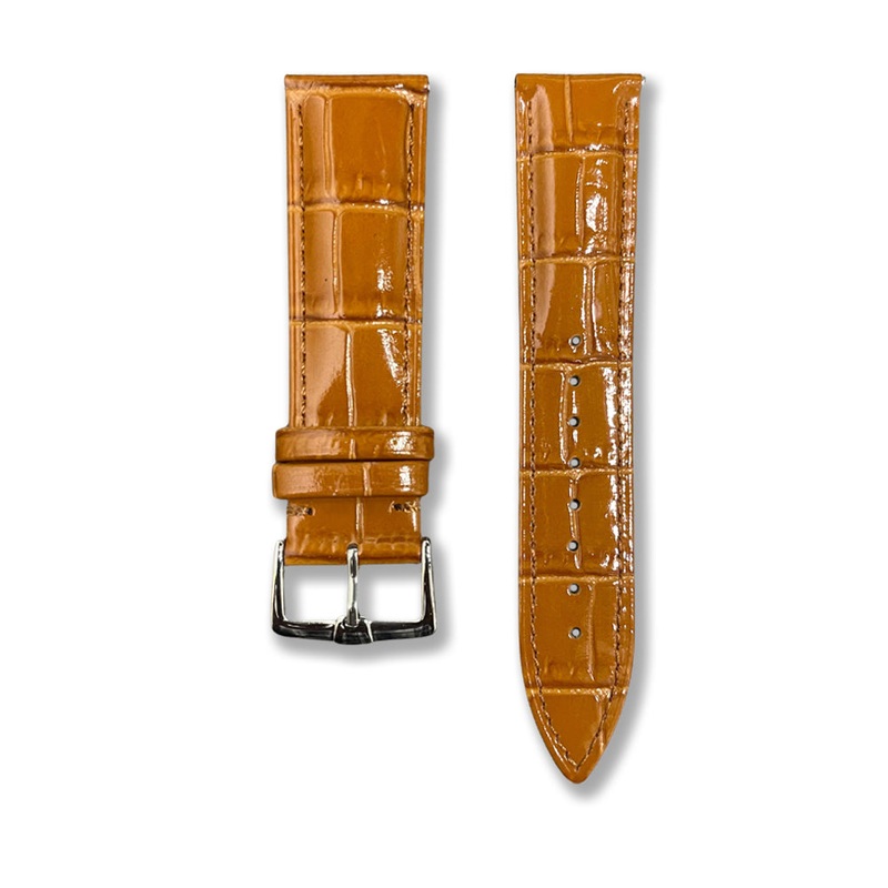 Cavern 22mm Glossy Brown Crocodile Texture Leather Strap