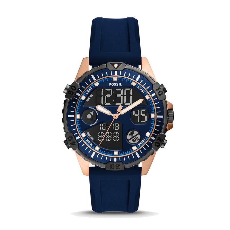 Fossil Garrett Analog Digital Navy Silicone Watch FS5783 44 Blue Stainless Steel