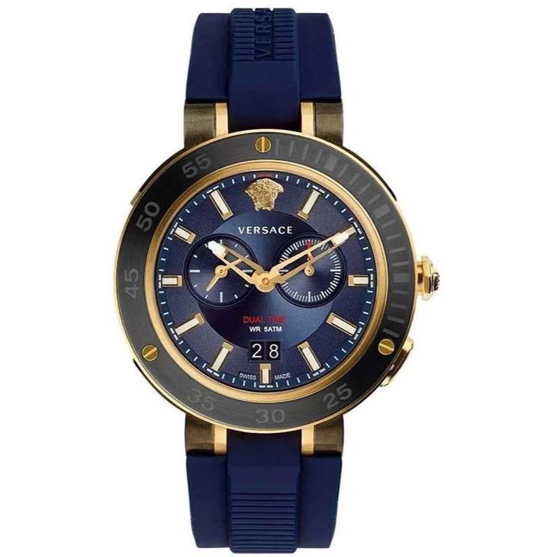 Versace V Extreme Chronograph Blue & Gold Tone Dial Blue Rubber Strap Watch for Men - VCN010017